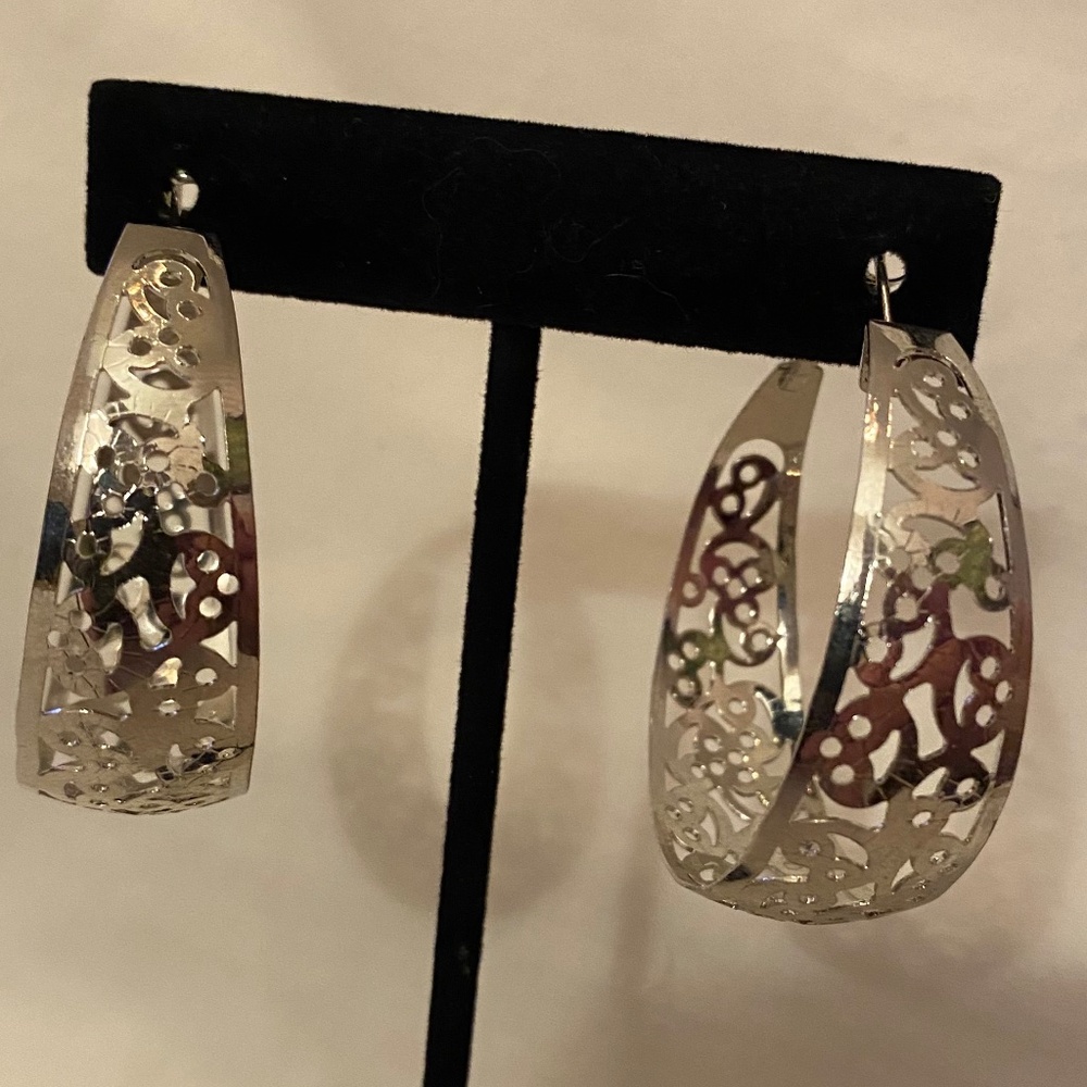 Silver Large Wide Laser Cut Hoops 1.75"